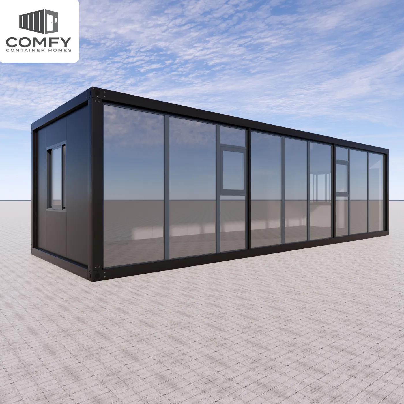 10m x 3.3m Glass-Front Modern House – 33sqm, DIY Flat Pack